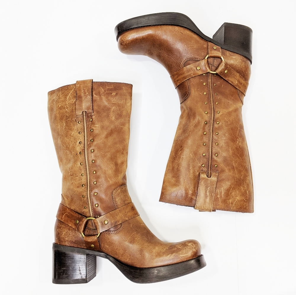 Vintage 90s MIA Chunky Platform Square Moto Boot - Picture 1 of 8